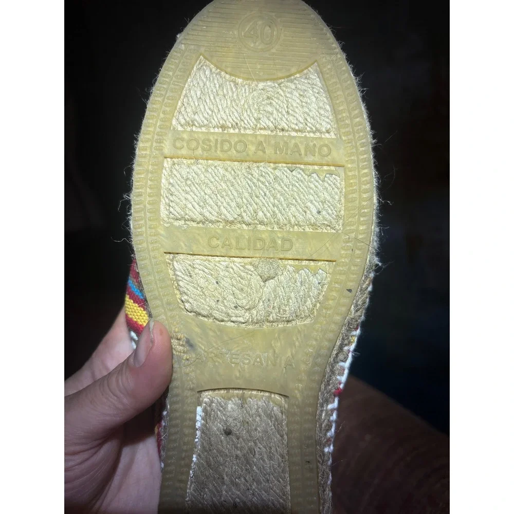 Artisanal Striped Canvas Espadrilles Hand-Stitched Jute Flats EU 40 Multicolor